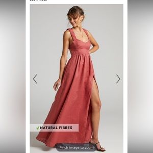 LINEN ELASTICATED STRAP BACKLESS MAXI DRESS IN DUSTY ROSE size US 4